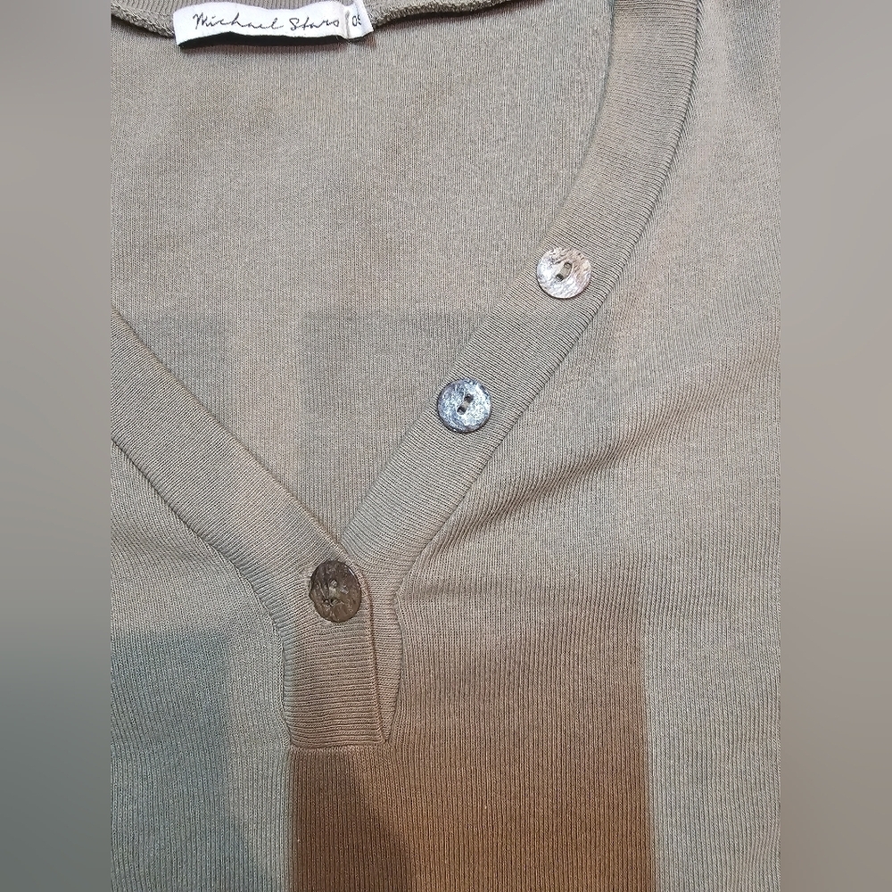 Michael Stars Women’s One Size Taupe Cotton Ribbed Henley Top 3 Button Made US
